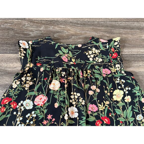 LOFT SLEEVELESS V-NECK FLORAL SHELL BLOUSE RUFFLE PETITES SIZE XSP BLACK - Picture 7 of 9